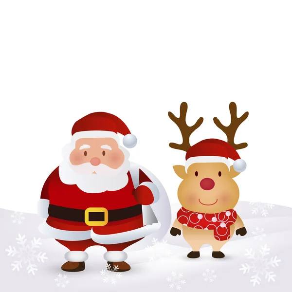 Santa reindeer Christmas　snow — Stock Vector